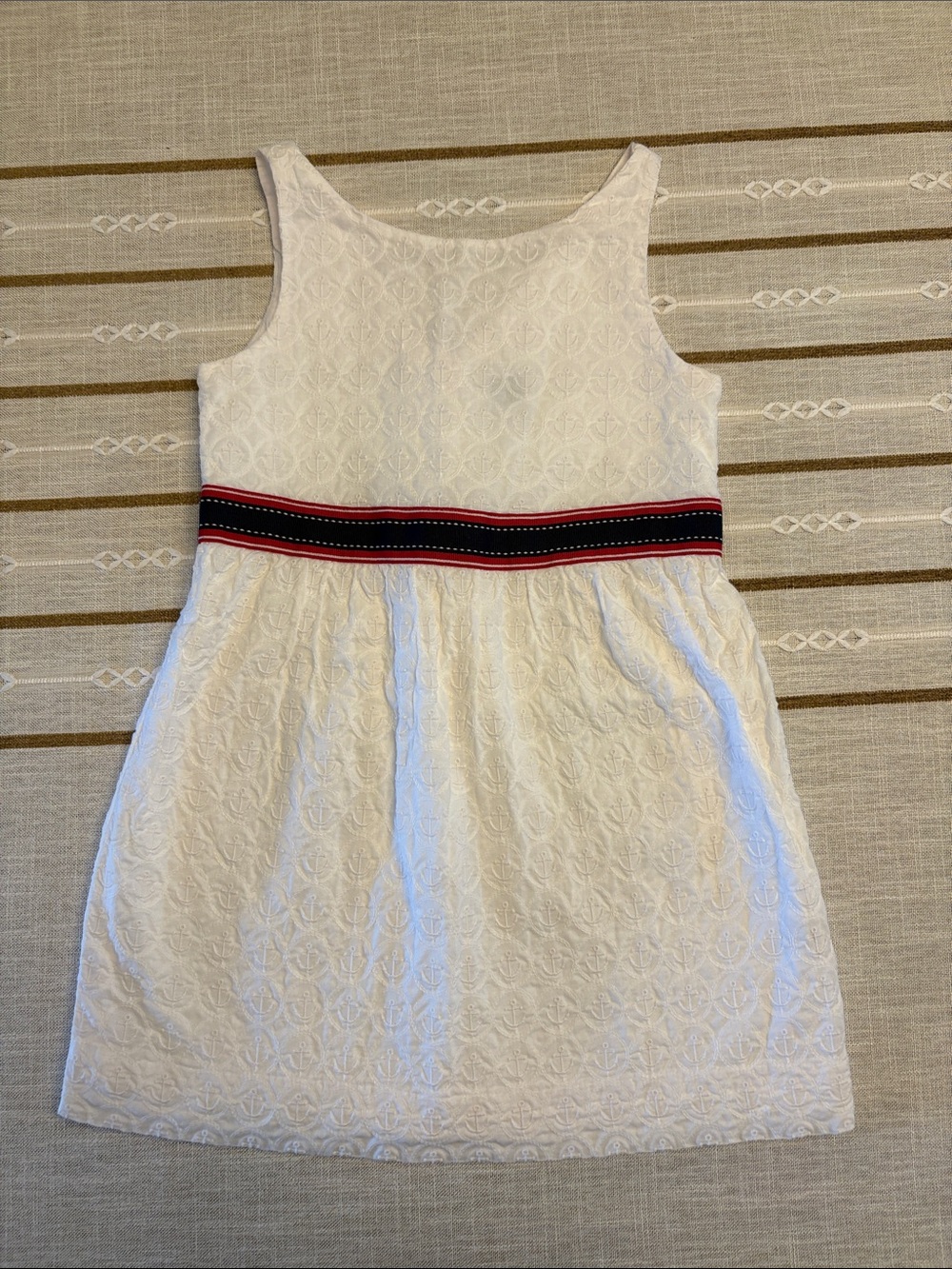 Janie and Jack White Dress with Red & Navy Striped Waistband